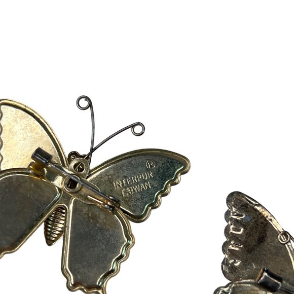 Vintage Butterfly Brooch Pins Set Enamel & Metal Made In Taiwan 2 Inches - Picture 5 of 7